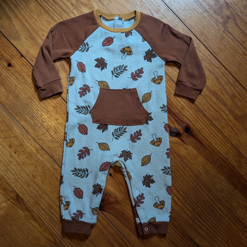 Burnt Orange And Cream Mushroom & Leaves Romper 12 Month